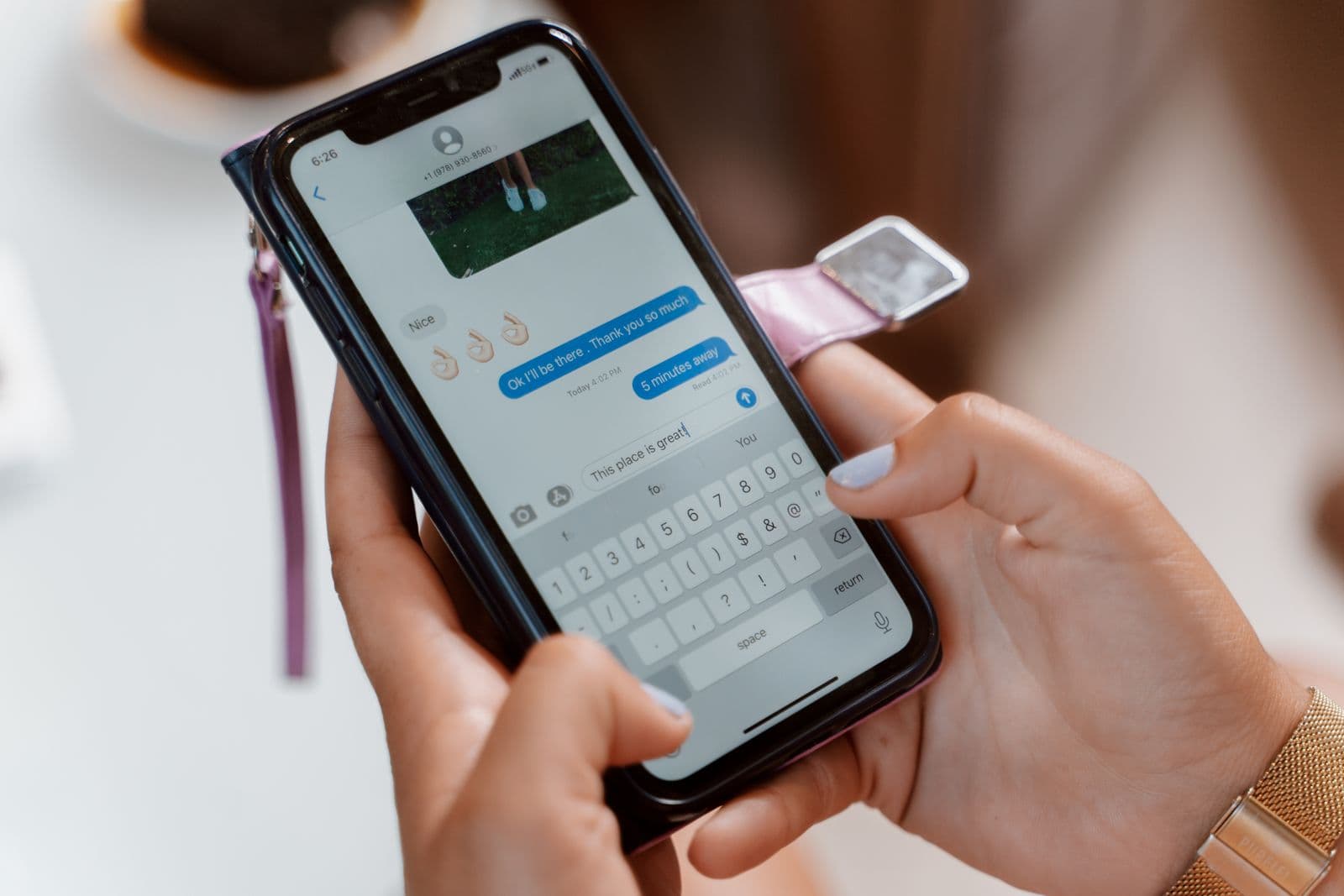 Typing a message on a smartphone